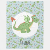 Boys Niedlicher Green Dragon Cartoon Muster & Name