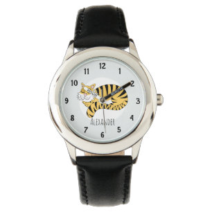 Boys Niedlicher Jungle Tiger mit Namenskindern Armbanduhr