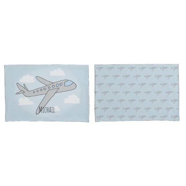 Boys Niedliches Flugzeug mit Name Kissenbezug (Vorderseite-Set)