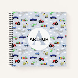 Boys Niedliches Transportmuster und Name Kids Mono Notizbuch