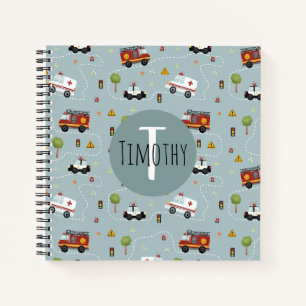 Boys Niedliches Transportmuster und Name Kids Mono Notizbuch