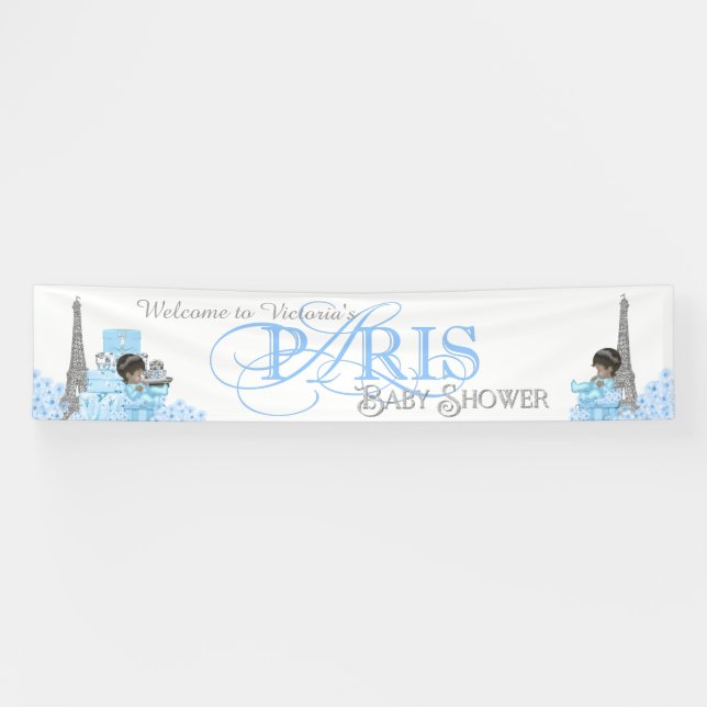 Boys Paris Baby shower Bannière (Horizontal)
