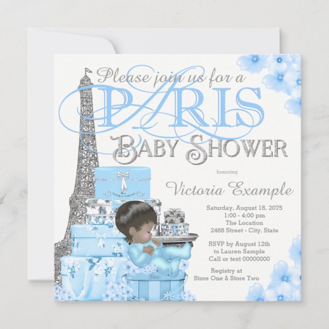 Boys Paris Baby Shower Einladungen (Vorderseite)