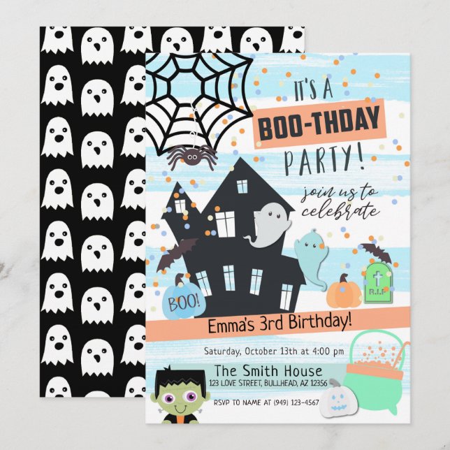Boys Pastel Halloween-Party Geburtstag Einladung (Vorne/Hinten)