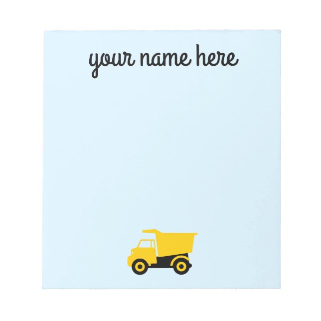 Boys Personalisiert Construction Truck Notepad Notizblock (Vorderseite)