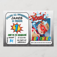 Boys Photo Superhero 1er anniversaire Invitation