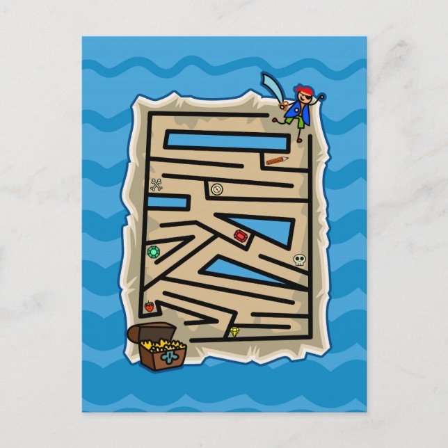 Boys Pirate Schatzsuche Puzzle Spiel Postkarte (Vorderseite)