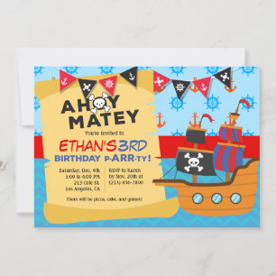 Boy's Pirate Ship Anniversaire Fête Invitation
