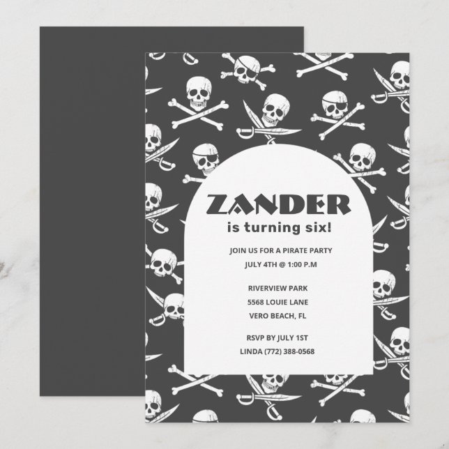 Boys Pirate Skull Birthday Party Einladung (Vorne/Hinten)