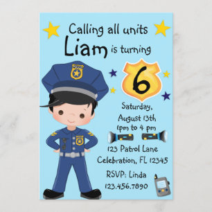 Boys Police Officer Birthday Einladung