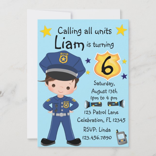 Boys Police Officer Birthday Einladung (Vorderseite)