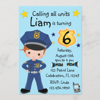 Boys Police Officer Birthday Einladung