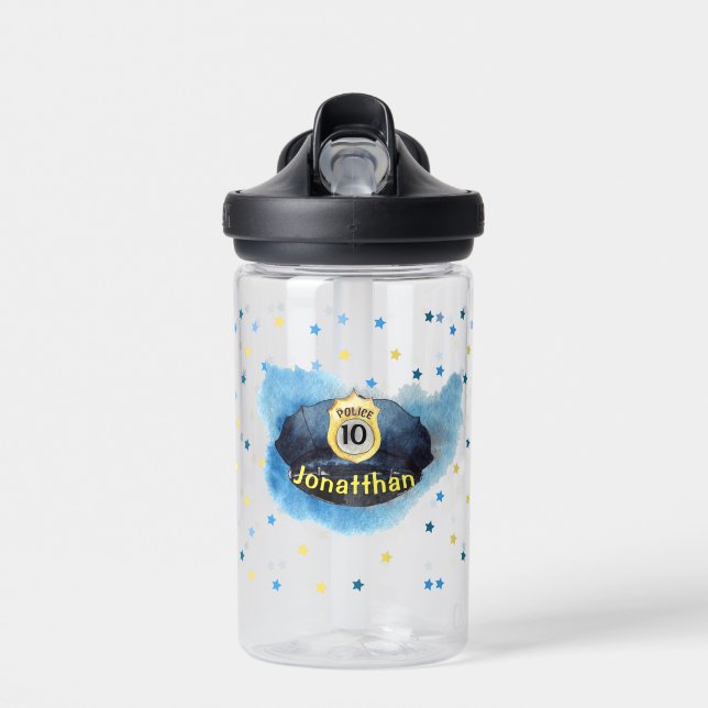 Boy's Police Officer Blue Hat Water Flasche (Vorne)
