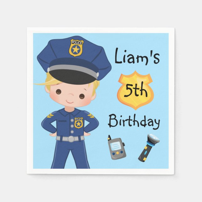 Boys Police Officer Polizist Birthday Party Serviette (Vorderseite)