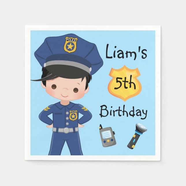 Boys Police Officer Polizist Birthday Party Serviette (Vorderseite)