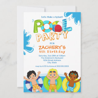 Boys Pool Party 8. Geburtstag Einladung