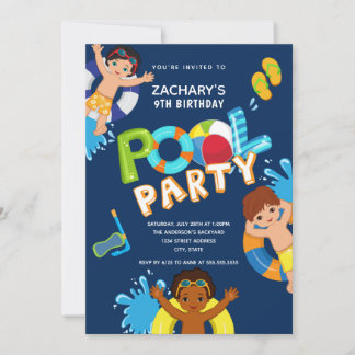 Boys Pool Party 9. Geburtstag Einladung