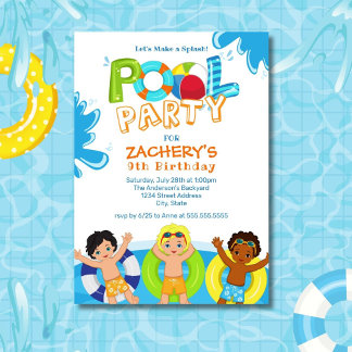 Boys Pool Party 9. Geburtstag Einladung