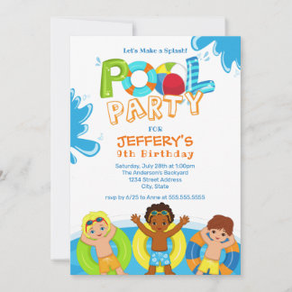 Boys Pool Party 9. Geburtstag Einladung