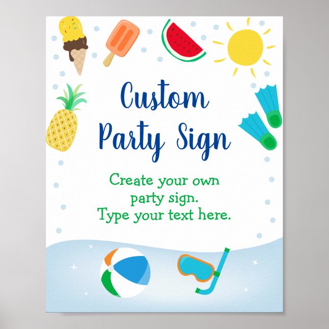 Boys Pool Party Geburtstagssignierung Poster (Vorne)