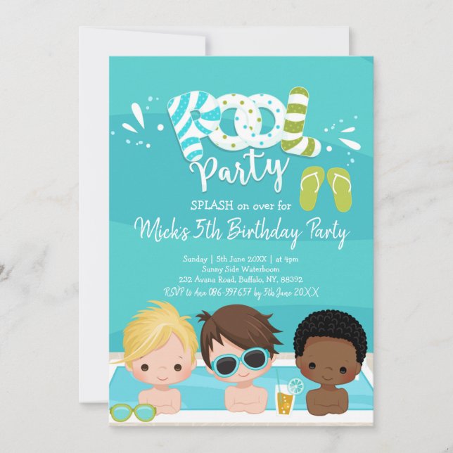 Boys Pool Party Invitation d'anniversaire pour enf (Devant)