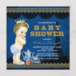 Boys Prince Paris Tea Party Baby Dusche Royal Blue Einladung