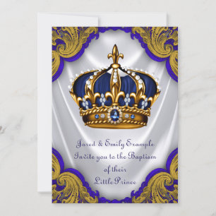 Boys Prince Taufe Royal Blue Gold Swirl Satin Einladung