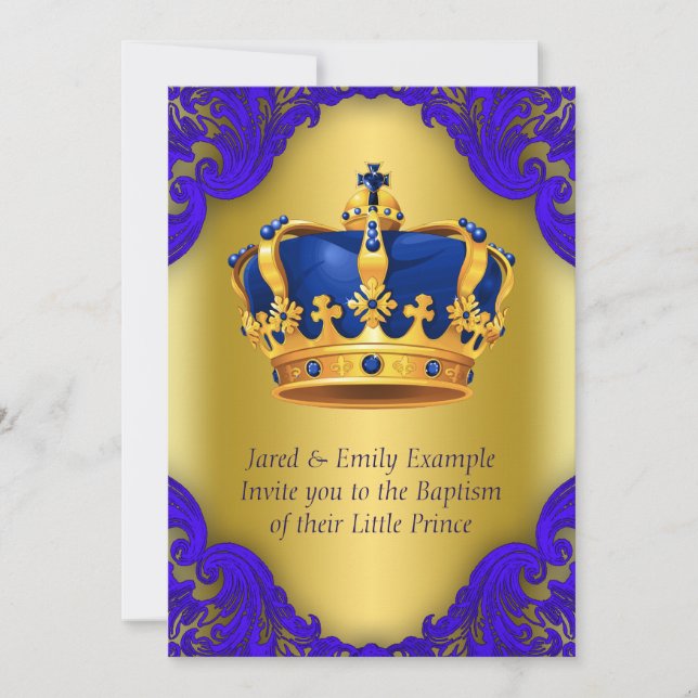 Boys Prince Taufe Royal Blue und Gold Einladung (Vorderseite)