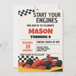 Boys Race Car Anniversaire Invitation