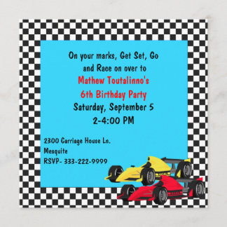 Boy's Race Cars Geburtstagsfeier Einladung
