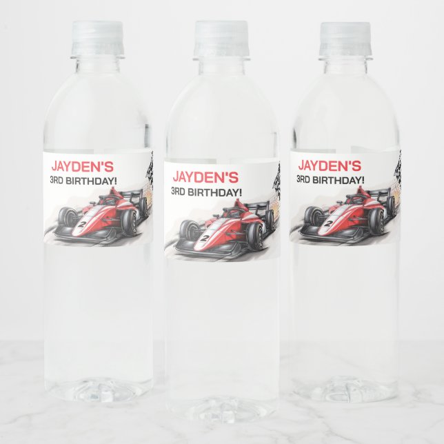 Boys Racing Car Birthday Water Bottle Label (Flaschen)