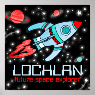 Boys Raketenraum, kundenspezifisch blaues rotes Pl Poster