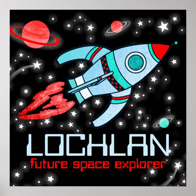 Boys Raketenraum, kundenspezifisch blaues rotes Pl Poster (Vorne)