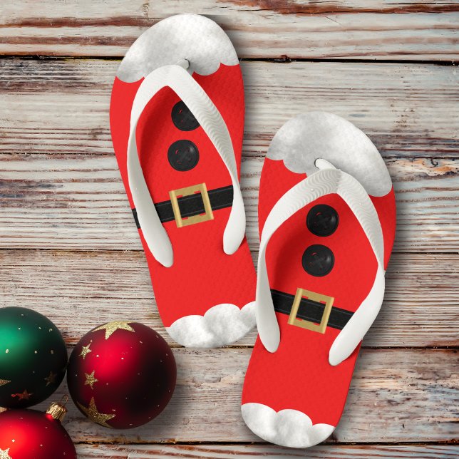 Boys Red Elf Santas Helper Festival Flip Flops (Simple Santa flips flops for Christmas in July or the one in December)