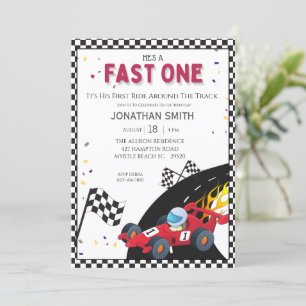 Boys Red Race Car 1. Geburtstag Party Einladung