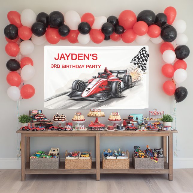 Boys Red Racing Car Birthday Party Banner (Von Creator hochgeladen)
