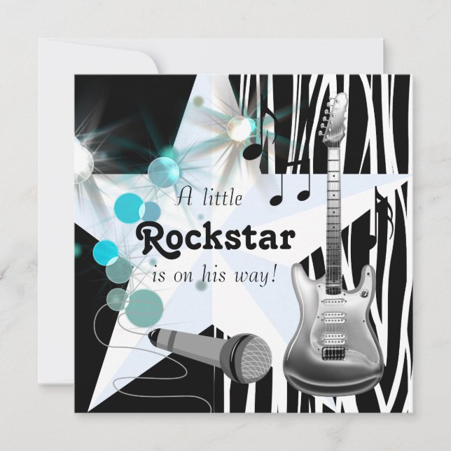 Boys Rockstar Baby Dusche Einladung (Vorderseite)