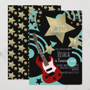 Boys Rockstar Gitarre Faux Gold Star Rock Party Einladung