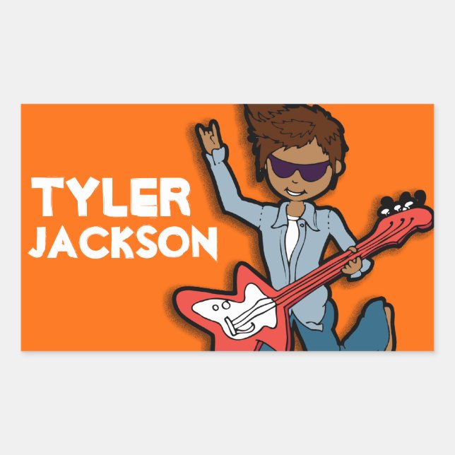 Boys Rockstar Name Orange-ID-Aufkleber Rechteckiger Aufkleber (Vorderseite)