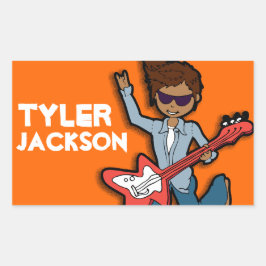 Boys Rockstar Name Orange-ID-Aufkleber Rechteckiger Aufkleber