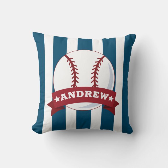 Boys Room Baseball Red and Blue Individuelle Name Kissen (Vorderseite)