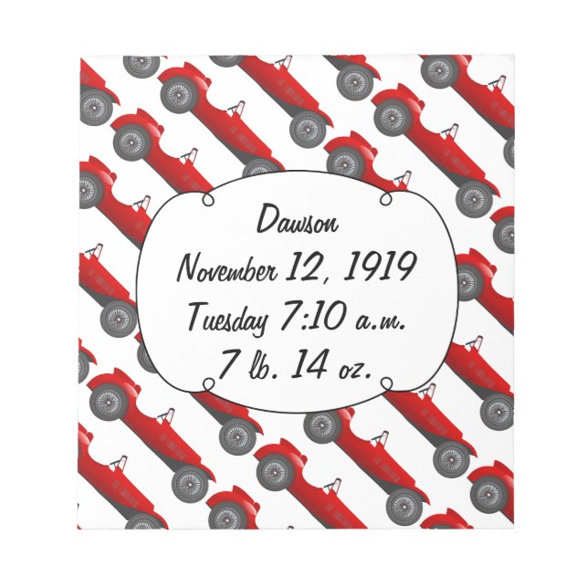 Boys Room Classic Car Geschenke Sweet Red Retro Ca Notizblock (Vorderseite)