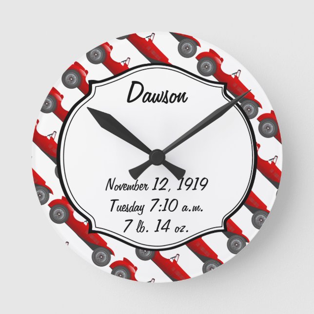 Boys Room Classic Car Geschenke Sweet Red Retro Ca Runde Wanduhr (Vorderseite)