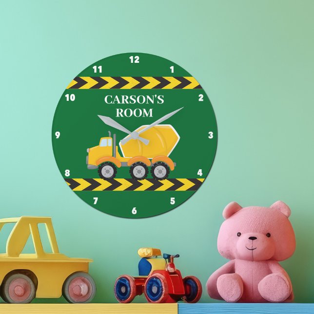 Boys Room Green Mixer Truck Custom Kids Bedroom Große Wanduhr (Von Creator hochgeladen)