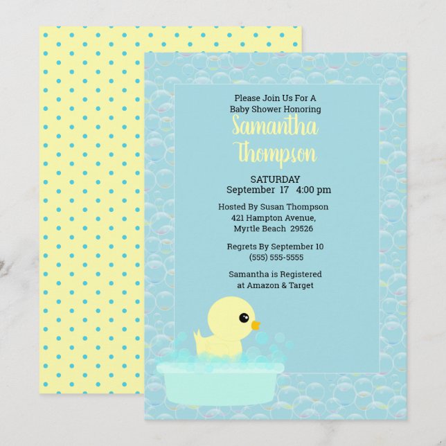 Boys Rubber Ducky Baby Duwer Einladungen (Vorne/Hinten)