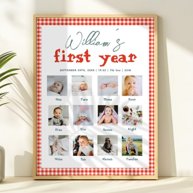 Boys Rustic Farm First Year Birthday Photo Collage Poster (Von Creator hochgeladen)