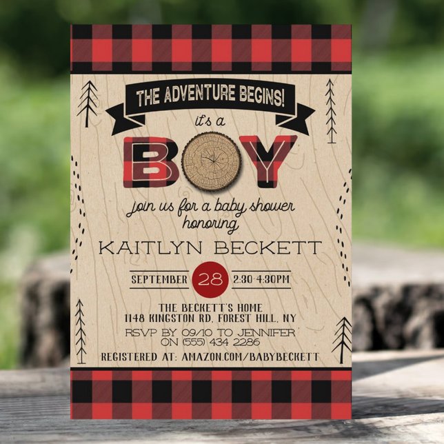 Boys Rustic Kariert Lumberjack Baby Dusche Einladung (Von Creator hochgeladen)