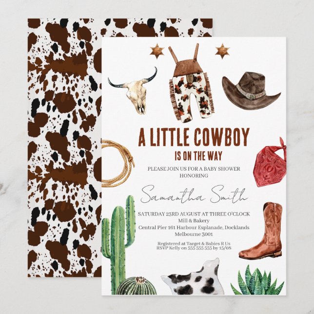 Boys Rustic Little Cowboy Baby Dusche Einladung (Vorne/Hinten)