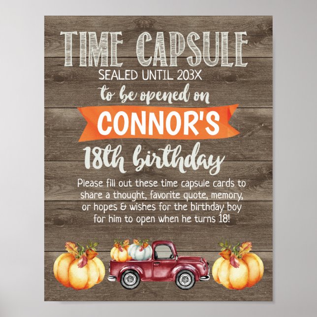 Boys Rustic Little Pumpkin Time Kapsel Zeichen Poster (Vorne)