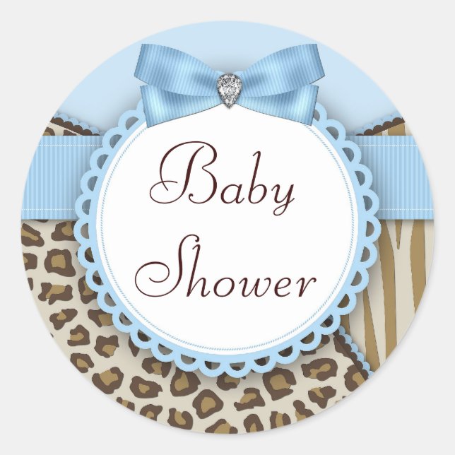 Boys Safari Baby Dusche Runder Aufkleber (Vorderseite)